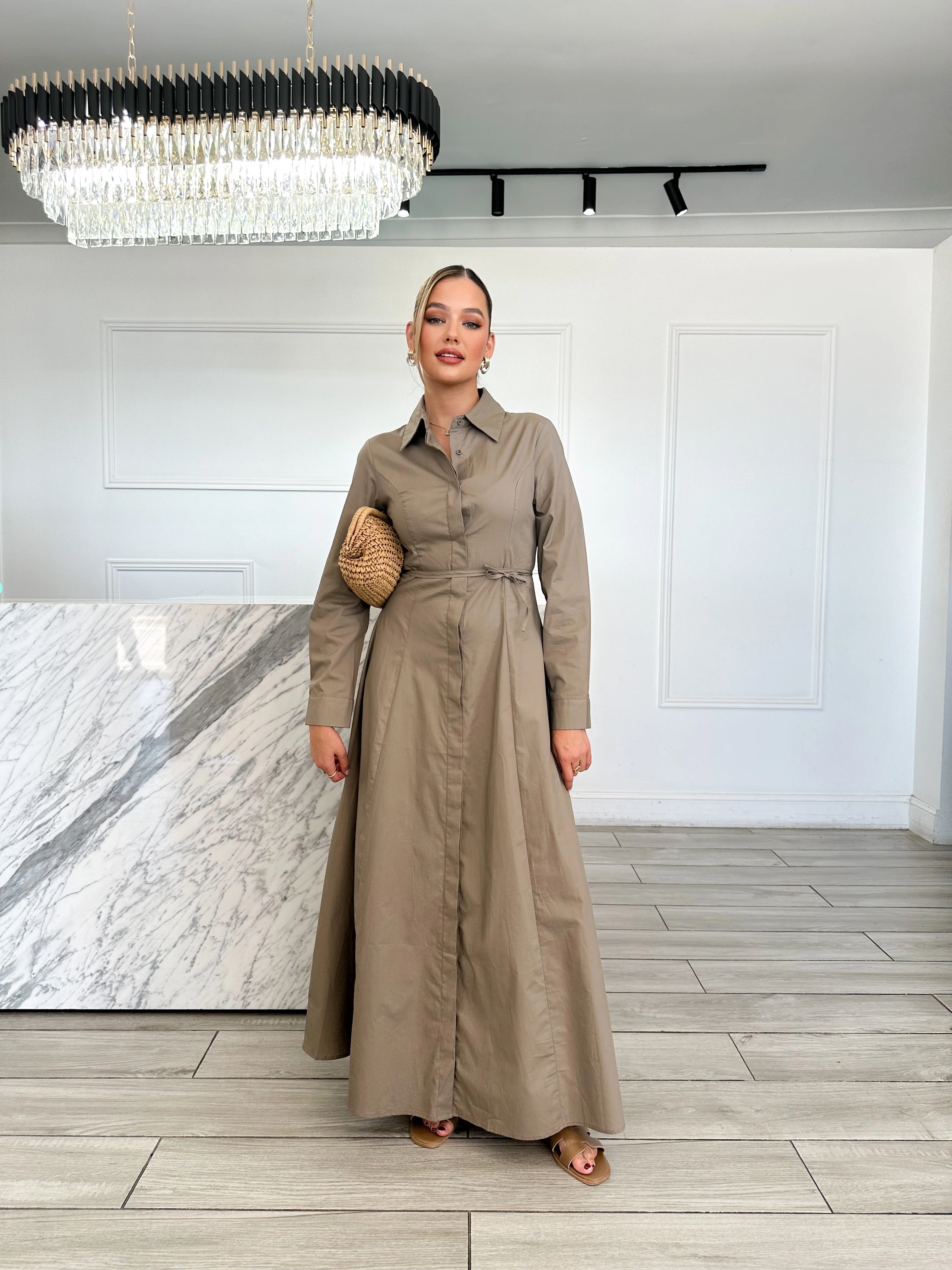 Shirt Dress - Taupe - Image 3